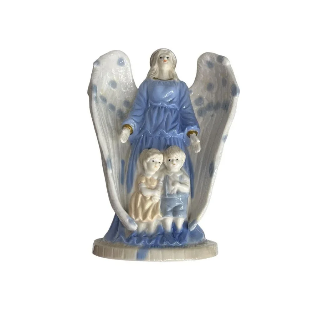 Guardian Angel Collectible Child Protecting Wings Spread Ceramic Figurine 8 Inch